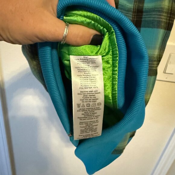 Burton Blue Checkered Plaid Vest Green Lining Zipper Closure & Snap Buttons Sz M - Picture 4 of 6